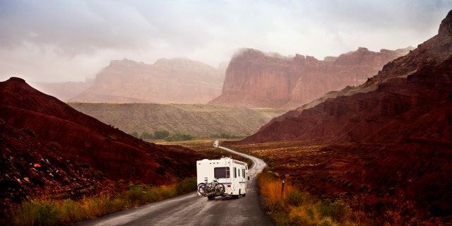 Motor home on the road, touring Utah, USA