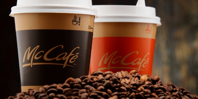 Poznan, Poland - March 18, 2016: McCafé is a coffee-house-style food and drink chain, owned by McDonald's.