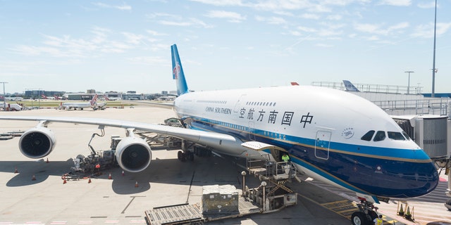 Sydney, Australia - November 18, 2015: An A380 aircraft of China Southern Airlines is taxied and waiting to depart in Sydney Airport. A380 is one of the biggest passenger airplanes in the world whereas China Southern is the Airline with the biggest yearly passenger capacity.