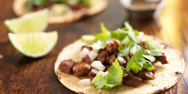 authentic mexican tacos with beef shot with selective focus.