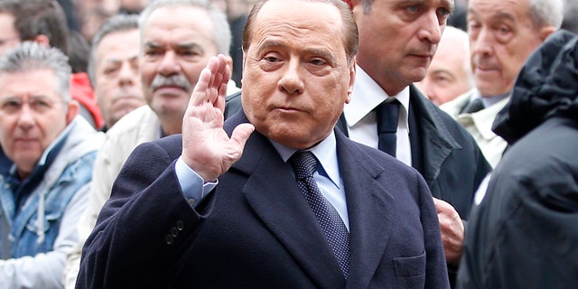 April 5, 2016: Former Premier Silvio Berlusconi attends the funeral of Italy coach Cesare Maldini at the Sant Ambrogio's Basilica in Milan, Italy.