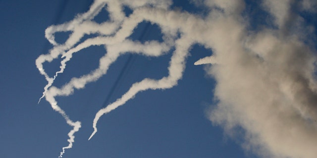 Zelzal missiles are launched by the Iranian revolutionary Guards during their maneuvers outside the city of Qom, Iran.