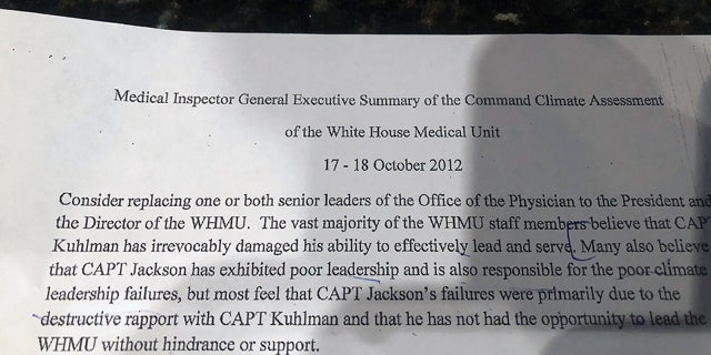 The Navy's Medical Inspector General report recommended that one or both of Jackson or Dr. Jeffrey Kuhlman be replaced.