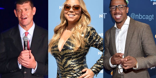 James Packer (left), Mariah Carey and Nick Cannon. (Photos: Getty Images)