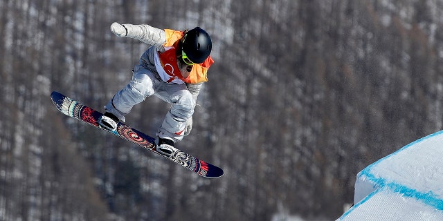 Jamie Anderson, of the United States, jumps during the women's slopestyle final at Phoenix Snow Park at the 2018 Winter Olympics in Pyeongchang, South Korea, Monday, Feb. 12, 2018.