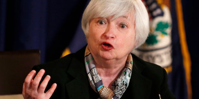 Federal Reserve Chair Janet Yellen talks at a news conference following the March 2014 Federal Open Market Committee meeting while at the Board of Governors of the Federal Reserve Sysytem in Washington, March 19, 2014.
