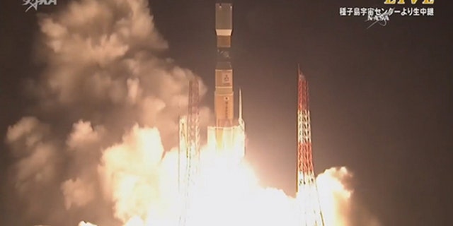A Japanese H-IIB rocket launches into space carrying the HTV-5 cargo ship on a mission to deliver 4.5 tons of supplies to astronauts on the International Space Station. Liftoff occurred at 7:50 am ET on Aug. 19, 2015 from the Japan Aerospace Ex