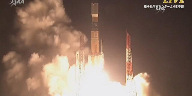 A Japanese H-IIB rocket launches into space carrying the HTV-5 cargo ship on a mission to deliver 4.5 tons of supplies to astronauts on the International Space Station. Liftoff occurred at 7:50 am ET on Aug. 19, 2015 from the Japan Aerospace Ex