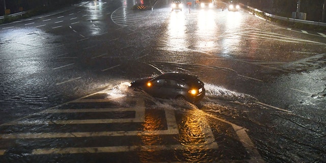 Flooded roads in Nagoya, Japan.