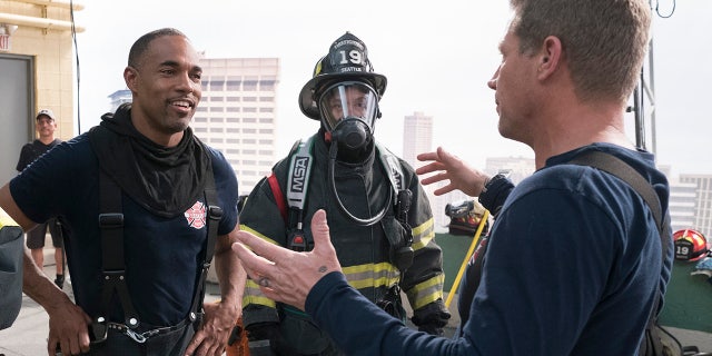 Jason George, left, stars in the latest "Grey's Anatomy" spinoff "Station 19."