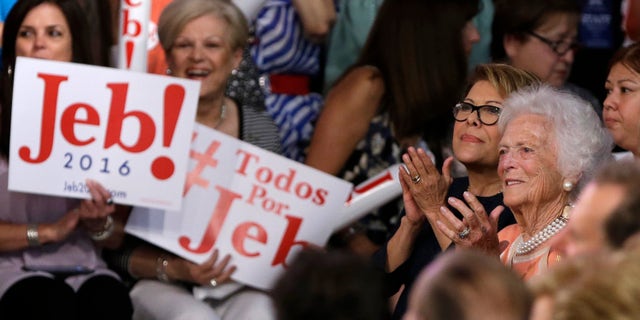 Jeb Bush's mother Barbara Bush, right, with his wife Columba Bush, before he announced his bid for the Republican presidential nomination.