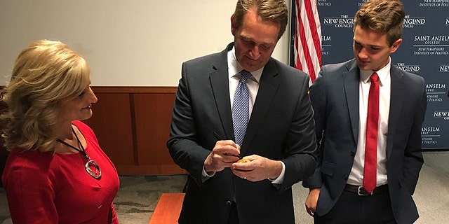 Sen. Jeff Flake is one of the most vocal Republican critics of the president. The speaking series is a must stop for White House hopefuls visiting the first-in-the-nation primary state.