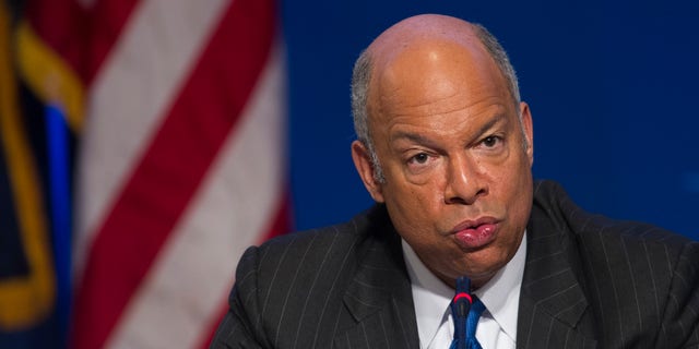 Department of Homeland Security Secretary Jeh Johnson speaks about the agency's budget and cybersecurity at the Homeland Security and Public Safety Committee session during the  National Governors Association Winter Meeting in Washington, Sunday, Feb. 22, 2015. Several Republican governors are urging GOP congressional leaders to stand firm next week in opposing legislation funding the Department of Homeland Security if it doesn't also overturn President Barack Obama's executive action on immigration. (AP Photo/Cliff Owen)