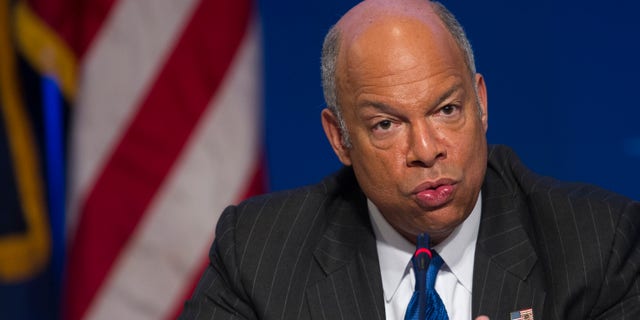 Department of Homeland Security Secretary Jeh Johnson speaks about the agency's budget and cybersecurity at the Homeland Security and Public Safety Committee session during the National Governors Association Winter Meeting in Washington, Sunday, Feb. 22, 2015. Several Republican governors are urging GOP congressional leaders to stand firm next week in opposing legislation funding the Department of Homeland Security if it doesn't also overturn President Barack Obama's executive action on immigration. (AP Photo/Cliff Owen)