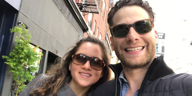 Jeremy Goldberg and his wife Paola, both 35, were celebrating their anniversary when he was jumped by a crazed man in New York.