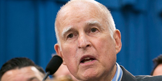 Gov. Jerry Brown speaks at a Capitol news conference in Sacramento, Calif.