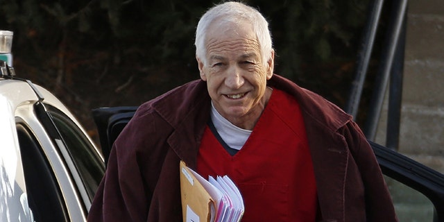 Jan. 10, 2013: Former Penn State assistant football coach Jerry Sandusky arrives at the Centre County Courthouse for a post-sentencing hearing in Bellefonte, Pa.