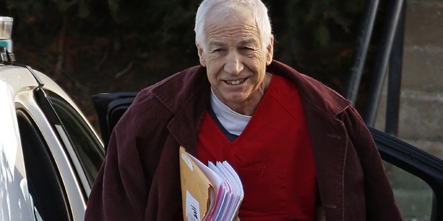 Jan. 10, 2013: Former Penn State assistant football coach Jerry Sandusky arrives at the Centre County Courthouse for a post-sentencing hearing in Bellefonte, Pa.
