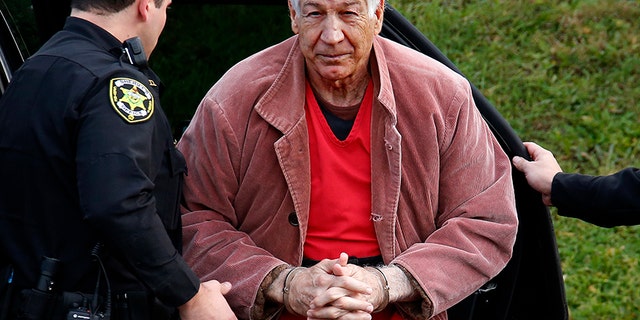 Oct. 29, 2015: former Penn State University assistant football coach Jerry Sandusky arrives for an appeal hearing at the Centre County Courthouse in Bellefonte, Pa.