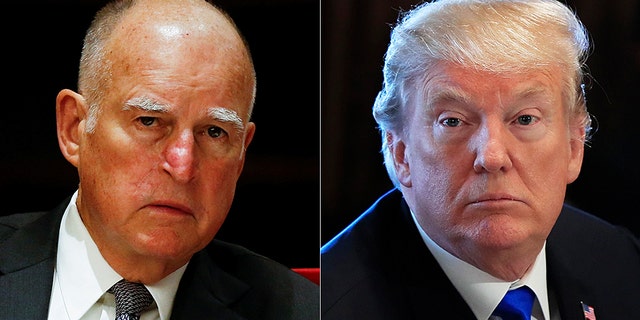 As twin wildfires have destroyed more than 1,000 homes in Northern California, President Trump (right) and California Democratic Gov. Jerry Brown (left) are both making claims – and provoking criticism – about why the fires continue to spread.
