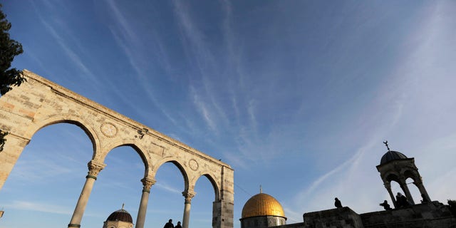 The Dome of the Rock (C) is seen in the background, as Palestinians visit the compound known to Muslims as Noble Sanctuary and to Jews as Temple Mount, in Jerusalem's Old City January 21, 2014. REUTERS/Ammar Awad (JERUSALEM - Tags: SOCIETY RELIGION TRAVEL TPX IMAGES OF THE DAY) - RTX17OCA