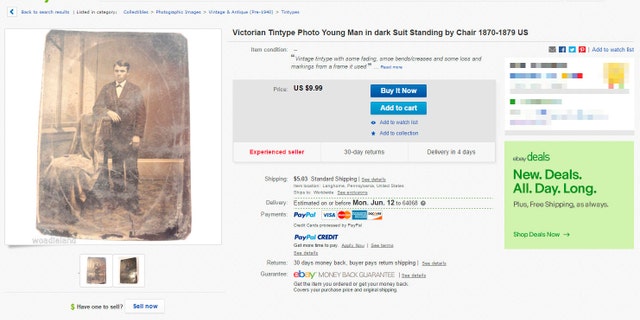 The eBay listing for the rare Jesse James photo