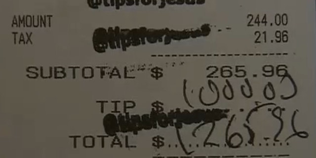 UNDATED: A waitress at the Hungry Cat in Los Angeles recently recieved a $1,000 tip from a mystery tipper or group of tippers that signs credit card slips with the words "Tips for Jesus."