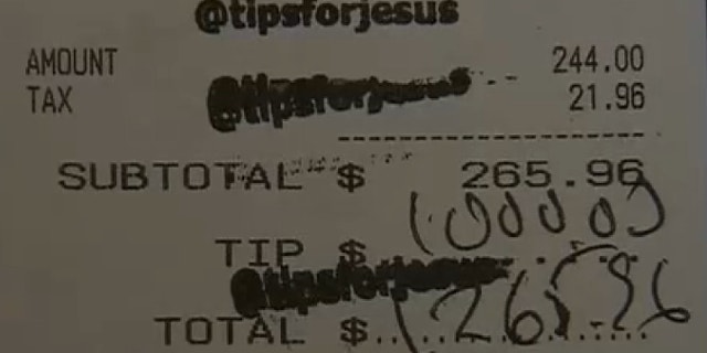 UNDATED: A waitress at the Hungry Cat in Los Angeles recently recieved a $1,000 tip from a mystery tipper or group of tippers that signs credit card slips with the words "Tips for Jesus."