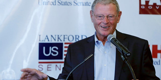 Sept. 2, 2014: Sen. Jim Inhofe, R-Oklahoma, speaks during a Republican rally in Edmond, Okla.
