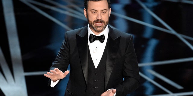 Host Jimmy Kimmel speaks at the Oscars on Sunday, Feb. 26, 2017, at the Dolby Theatre in Los Angeles.