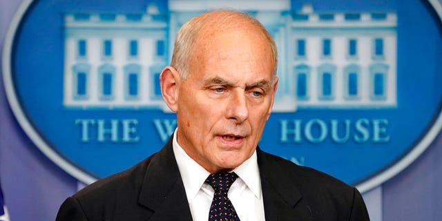 White House Chief of Staff John Kelly speaks to the media during the daily briefing in the Brady Press Briefing Room of the White House, Thursday, Oct. 19, 2017. 