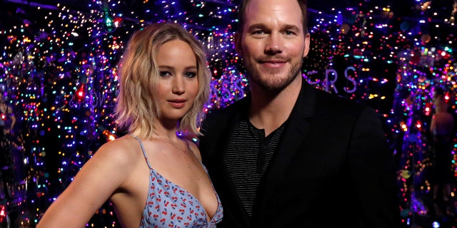 Jennifer Lawrence (left) and Chris Pratt co-starred in the film "Guardians of the Galaxy." Rumors swirled that the pair had an on-set affair but both parties have strongly denied the rumors.