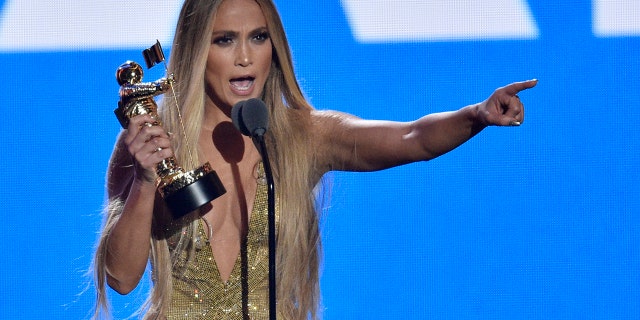 Jennifer Lopez accepts the Video Vanguard award at the MTV Video Music Awards at Radio City Music Hall on Monday, Aug. 20, 2018, in New York.