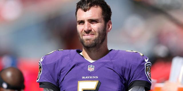 TAMPA, FL - OCTOBER 12: Joe Flacco #5 of the Baltimore Ravens looks on against the Tampa Bay Buccaneers during the game at Raymond James Stadium on October 12, 2014 in Tampa, Florida. The Ravens defeated the Buccaneers 48-17. (Photo by Joe Robbins/Getty Images) *** Local Caption *** Joe Flacco