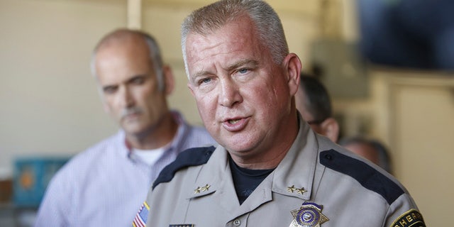 Douglas County Sheriff John Hanlin speaks to reporters after a mass shooting at Umpqua Community College in Roseburg, Ore., on Oct. 1, 2015.