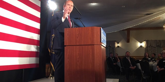 Rep. John Delaney speaks at a state Democratic Party dinner in Hollis, N.H., on Nov. 17, 2017.