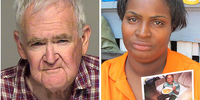 June 2, 2012: This combination of file photo shows Particia Larry, right, in MIlwaukee, holding a picture of her son son Darius Simmons, 13, and John Henry Spooner, left, in a photo provided by the Milwaukee County Sheriff's Department. Spooner was found guilty Wednesday in Milwaukee of fatally shooting his 13-year-old neighbor, Simmons, whom he suspected of burglary. (AP/File, Milwaukee County Sheriff''s Dept./AP, File)