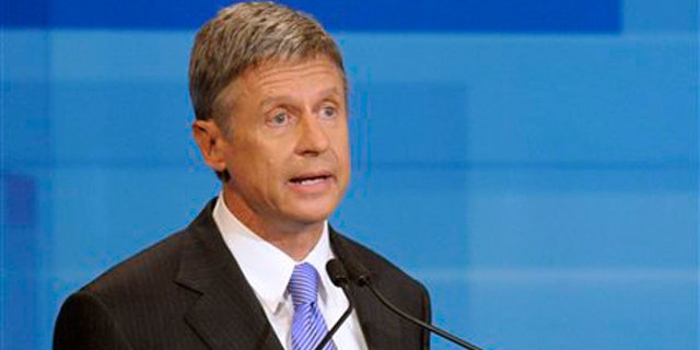 FILE: Sept. 22, 2011: Libertarian Party presidential candidate Gary Johnson talks during a debate in Orlando, Fla.