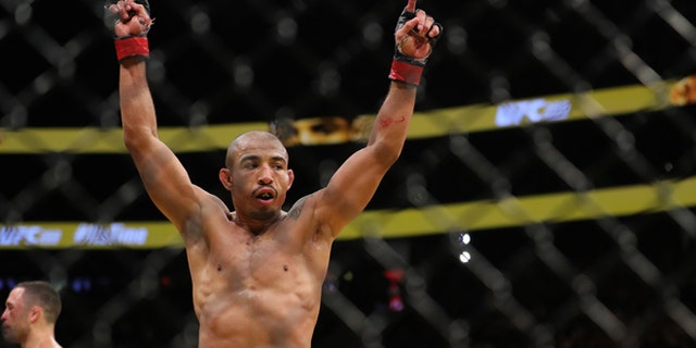 LAS VEGAS, NV - JULY 9: Jose Aldo celebrates after his fight against Jose Aldo over during the UFC 200 event at T-Mobile Arena on July 9, 2016 in Las Vegas, Nevada. (Photo by Rey Del Rio/Getty Images)