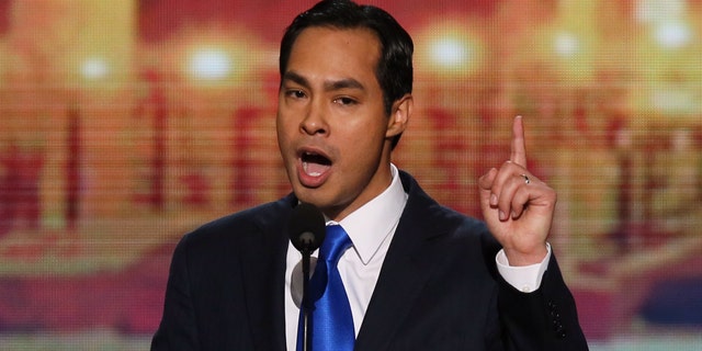 CHARLOTTE, NC - SEPTEMBER 04:  San Antonio Mayor Julian Castro gives the keynote address on stage during day one of the Democratic National Convention at Time Warner Cable Arena on September 4, 2012 in Charlotte, North Carolina.