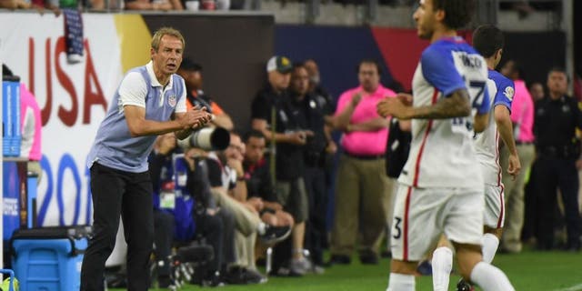 USA's Jurgen Klinsmann is pictured during the Copa America Centenario semifinal football match against Argentina in Houston, Texas, United States, on June 21, 2016. / AFP / Mark RALSTON (Photo credit should read MARK RALSTON/AFP/Getty Images)