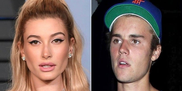 Justin Bieber, right, confirmed his engagement to Hailey Baldwin, left, in a lengthy Instagram post on Monday.