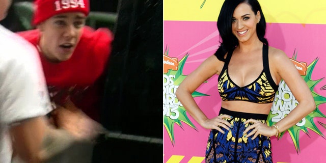 Justin Bieber, left, Katy Perry, right.