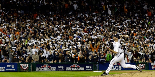 Oct. 16, 2012: Detroit Tigers' Justin Verlander throws in the seventh inning during Game 3 of the American League championship series against the New York Yankees in Detroit.