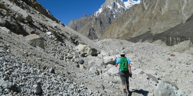 Sequoia Di Angelo treks toward K2 base camp, where she and local guides mounted their exploration. (Sequoia Di Angelo)
