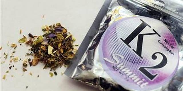 Feb. 15, 2010: This file photo shows a package of K2 which contains herbs and spices sprayed with a synthetic compound chemically similar to THC, the psychoactive ingredient in marijuana.