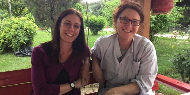 Cristina Contini, the country administrator and Giorgia Novello, the medical coordinator for EMERGENCY's hospital in Kabul, Afghanistan