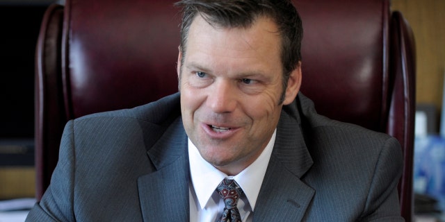 Kansas Secretary of State Kris Kobach talks about the Kansas voter ID law that he pushed to combat what he believes to be rampant voter fraud in the United States in his Topeka, Kansas, U.S., office May 12, 2016. REUTERS/Dave Kaup TPX IMAGES OF THE DAY - D1BETHJUBZAA