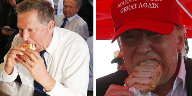 Left is Ohio governor John Kasich; on right is billionaire Donald Trump.