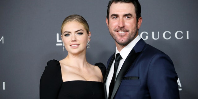 Model Kate Upton and Major League Baseball pitcher Justin Verlander pose at the Los Angeles County Museum of Art+Film Gala in Los Angeles, Oct. 29, 2016.